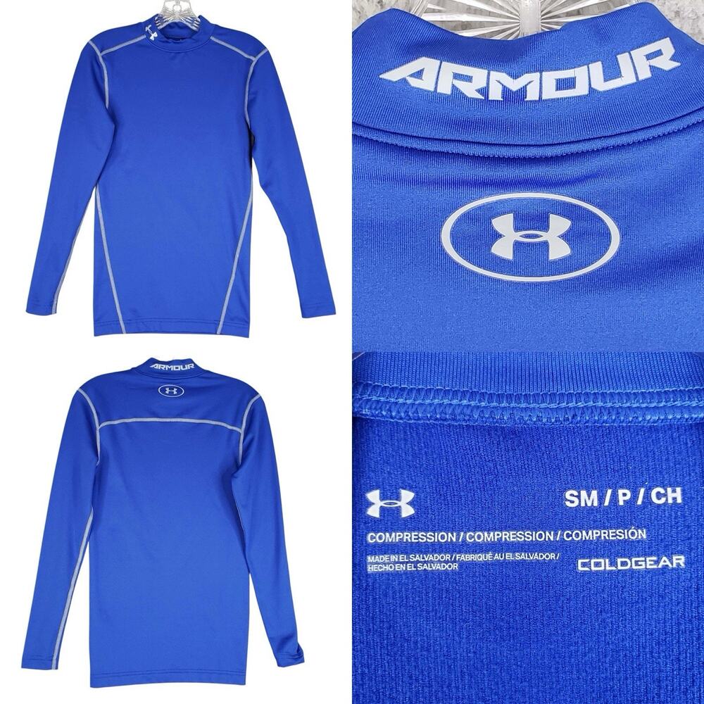 Under Armour UA Shirt Pullover Mens Size Small S Mock Neck Blue Coldgear
